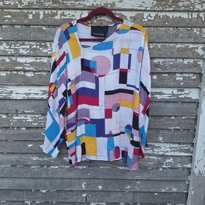 🌟 Jeffrey Dodd Multicolor Abstract Print Blouse Size 6
